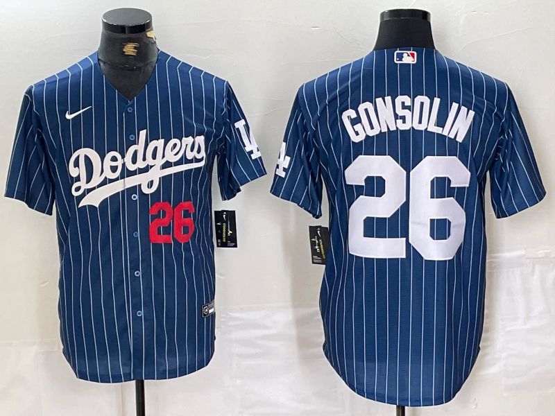 Men Los Angeles Dodgers 26 Gonsolin Blue stirpe 2024 Nike Game MLB Jersey style 4